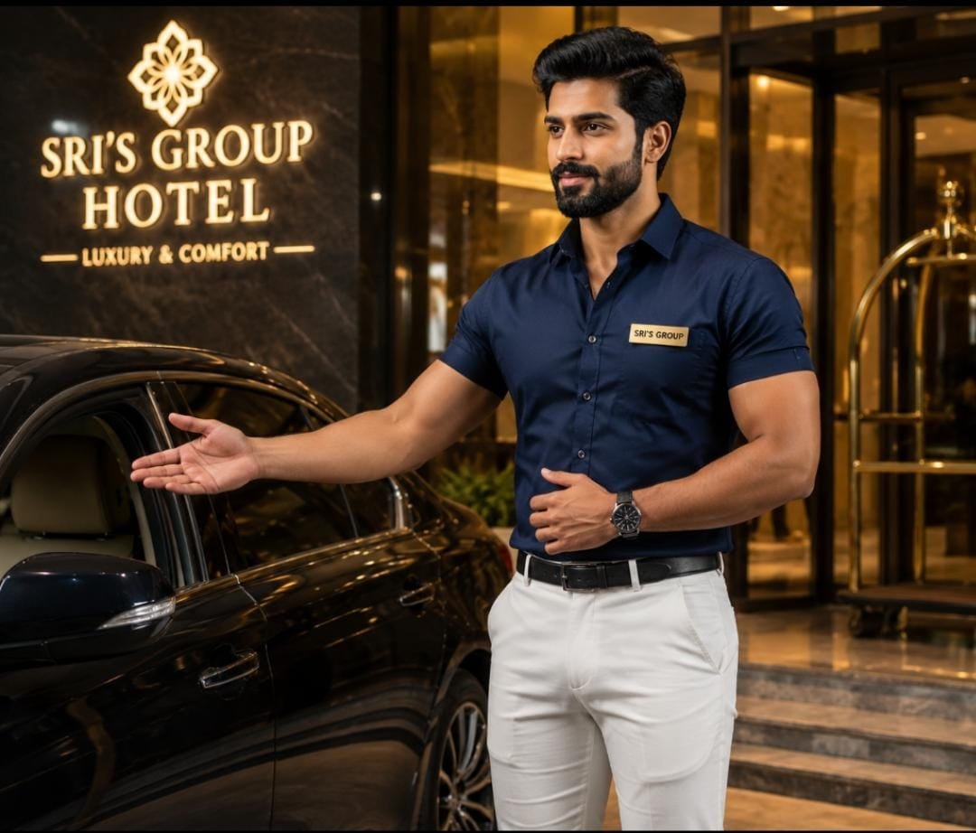SRIS Group valet parking attendant assisting a hotel guest
